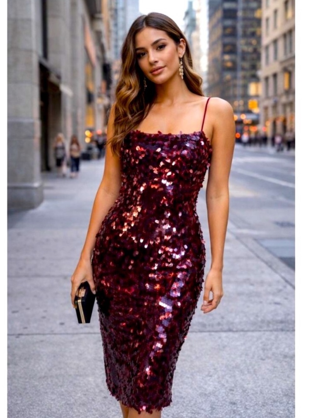 NWOT Avec Les Filles Burgundy Sequin Cocktail Midi Slip Dress Size 8